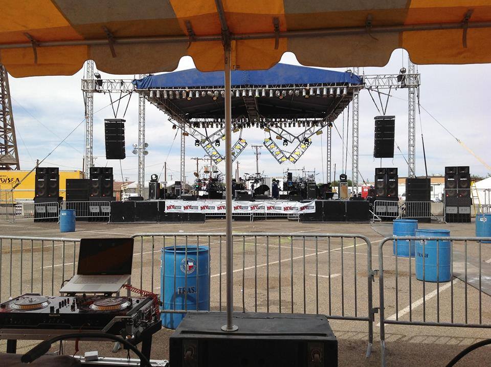 Outdoor concert stage with roof and truss